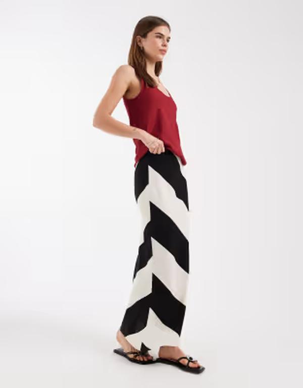 エイソス レディース 下つ方スコート リネン ASOS DESIGN linen blend bias midaxi skirt インチ stripe 縞模様 スカート-レディースファッション-ボトムス