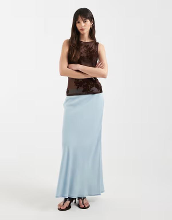 オンリー レディース ボトムスカート デニム マキシ ONLY chambray denimaxi skirt in light wash denim デニム