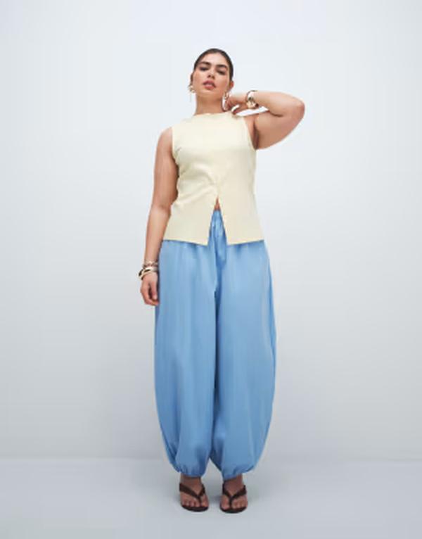 エイソス レディース ボトムス 心地好いズボン下 ASOS Curve ASOS DESIGN Curve pull on balloon pants Blue 青み