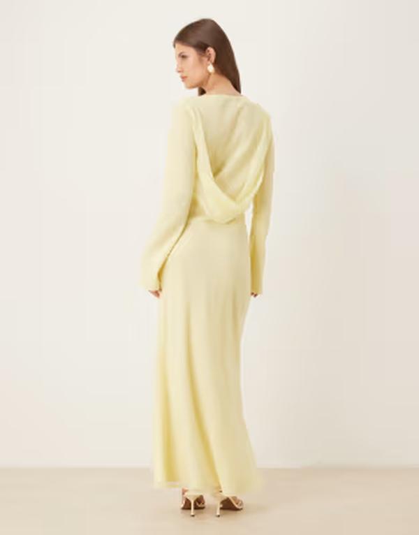 エイソス レディース トップス ワンピース シフォン マキシ ASOS DESIGN chiffon maxi dress with cowl neck and back detailing in light yellow Light Yellow イエロー