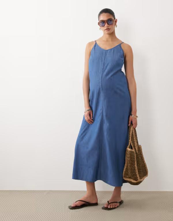 ママライシアス レディース トップス 衣装 midi ジーンズ マタニティ Mama.licious Mamalicious Maternity cami strap chambray denimidi dress インチ medium blue wash Medium blue denim ジーンズ