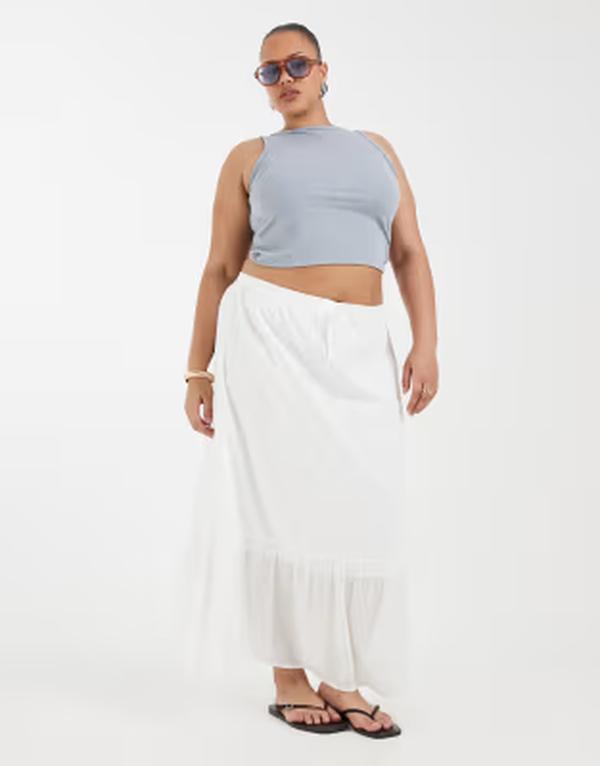 ヴェロモーダ レディース ボトムスカート マキシ Vero Moda Curve textured boho maxi skirt Snowhite ホワイト｜ReVida 店