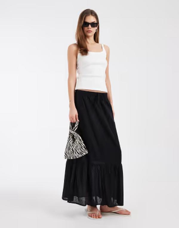 ヴェロモーダ レディース ボトムスカート マキシ Vero Moda textured boho maxi skirt Black ブラック|ReVida 店