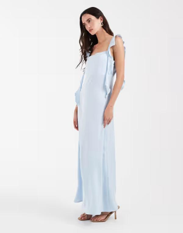 ヴェロモーダ レディース トップス ワンピース サテン マキシ Vero Moda satin cowl neck maxi dress with draping frill detail in airy blue ブルー 20,335円