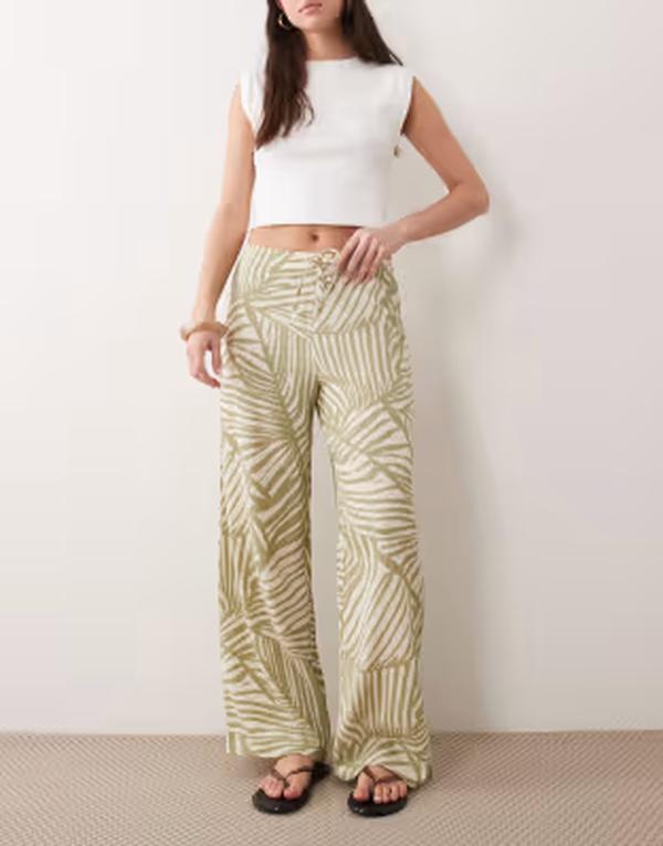 ジェイディーワイ レディース ボトムス カジュアルパンツ プリント JDY pull on pants abstract print MID GREEN グリーン