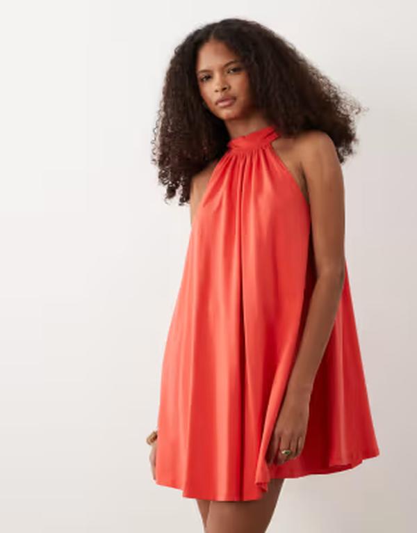 エイソス レディース トップス ワンピース ミニ ASOS DESIGN tie back detail mini dress RED レッド