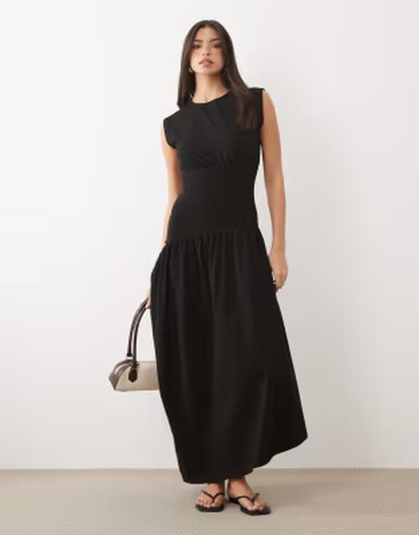 エイソス レディース トップス ワンピース キャップ ASOS DESIGN cap sleeve cinchedropped waist midaxi dress Black ブラック｜ReVida 店 14,896円