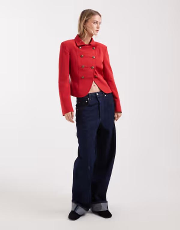 エイソス レディース アウター 上衣・上衣 ASOS DESIGN shrunken drummer style jacket red 赤いこと