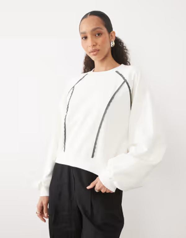 エイソス レディース アウター パーカー・スウェット スピード競技刈り込み プルオーバー スピード競技 ASOS DESIGN lace trim sweatshirt インチ cream 皮膚軟化剤