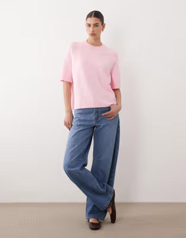 エイソス レディース アウター ニット・セーター ASOS DESIGN knit half sleeve raglan sweater pink ピンク｜ReVida 店