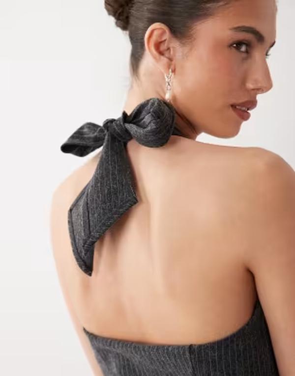 エイソス レディース トップス シャツ ホルター ASOS DESIGN halter neck topinstripes - part of a set Gray Pinstripe グレー