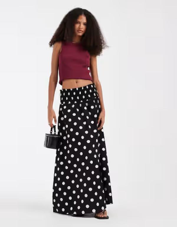 エイソス レディース ボトムスカート ドット マキシ ASOS DESIGN shirred waist maxi skirt polka dots - part of a set Black Polka Dot ブラック｜ReVida 店