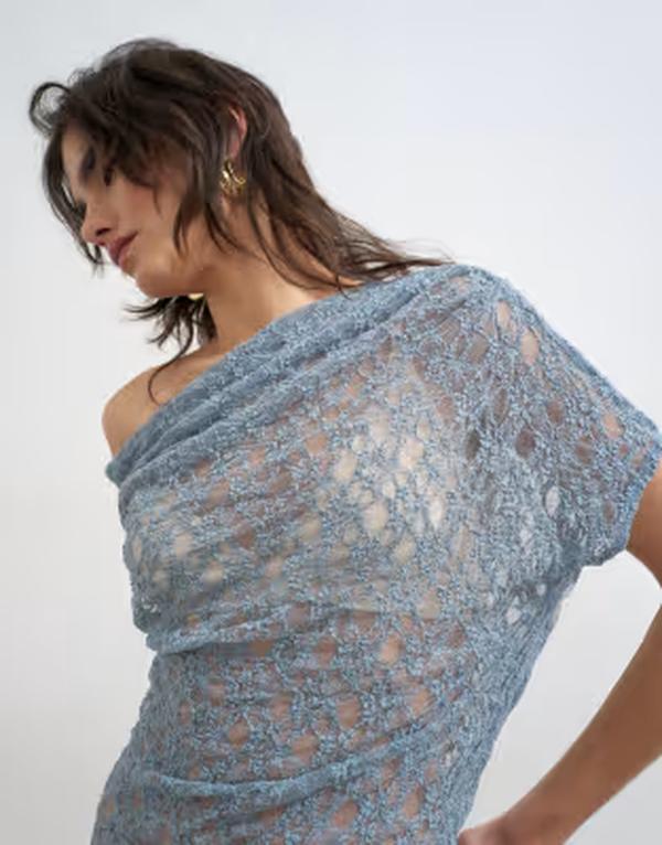 とっ始め販売店 レディース トップス プルオーバー スピード競技 Topshop lace fallen shoulders top BLUE 青み