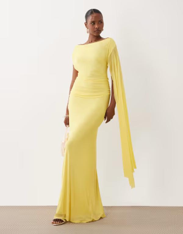 エイソス レディース トップス 衣装 ドレープ メッシュ マキシ ASOS DESIGN draped mesh maxi dress インチ lemon