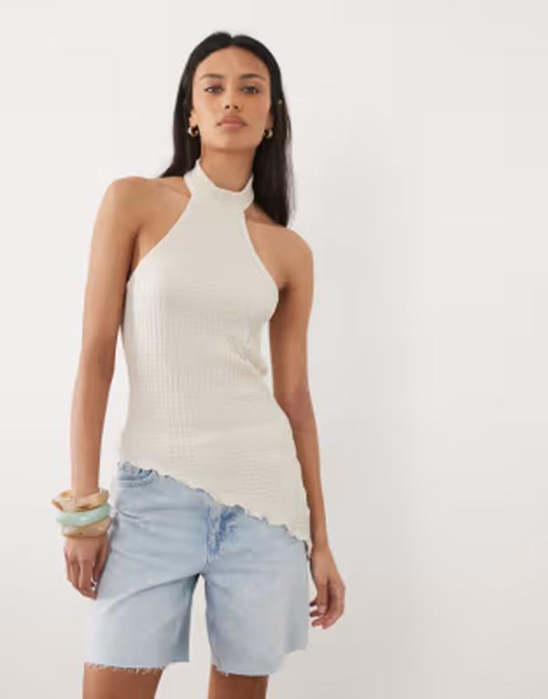 エイソス レディース トップス Tシャツ アシンメトリー ホルター ASOS DESIGN halter neck top with asymmetric hem in cream - part of a set CREAM クリーム