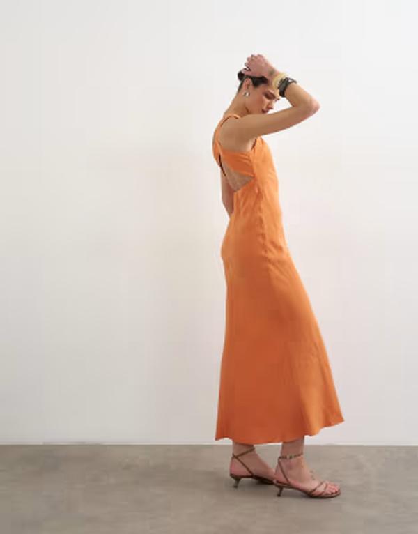 トップショップ レディース トップス ワンピース ミディ Topshop cross back cupro midi dress in orange オレンジ