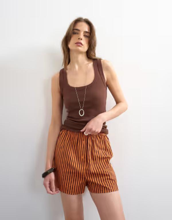 とっ始め販売店 レディース ボトムス 心地好いズボン下 遊撃手ズボン下 Topshop striped boxer shorts インチ orange stripe オレンジ色