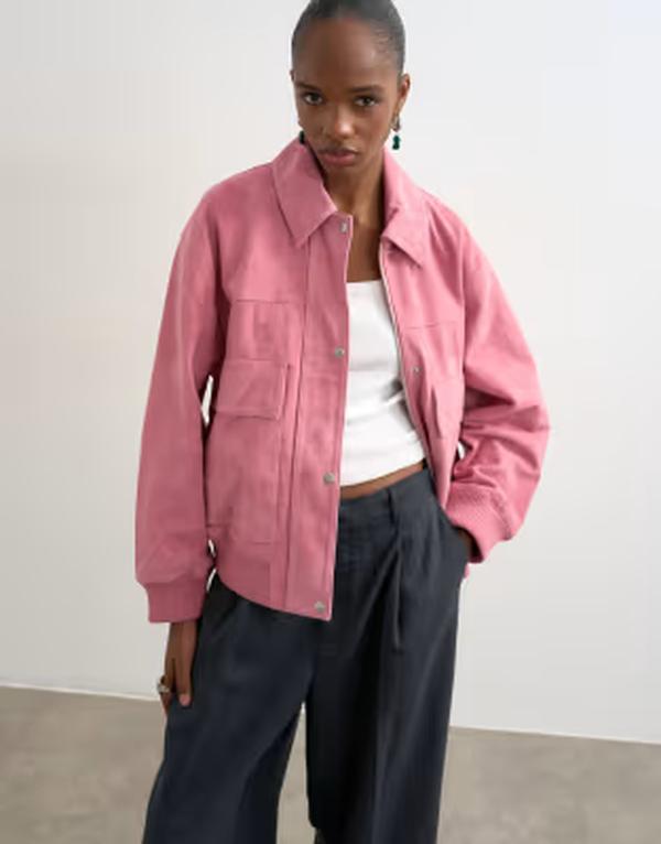 トップショップ レディース アウター コート スエード ジャケット Topshopremium suede bomber jacket PINK ピンク