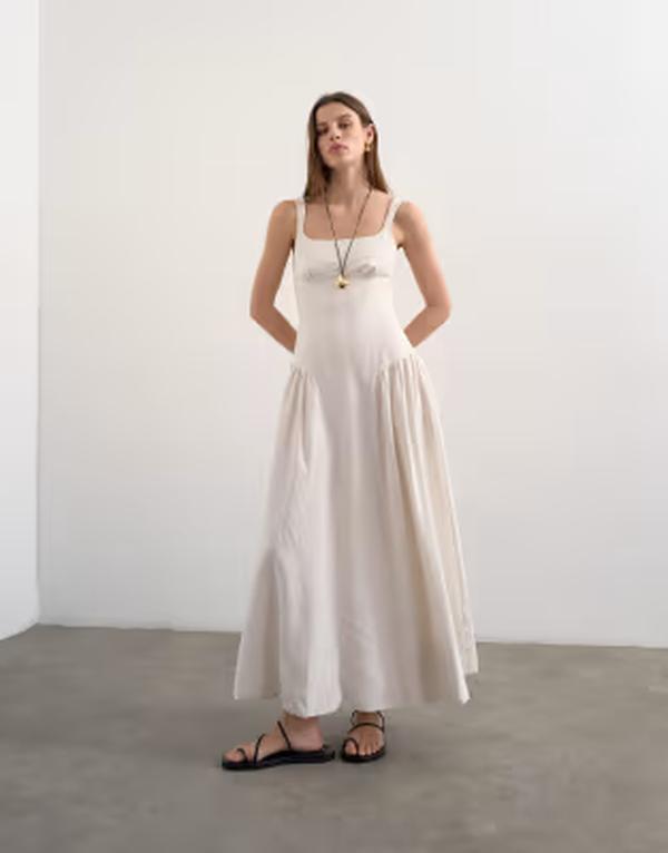 とっ始め販売店 レディース トップス 衣装 リネン マキシ Topshop dropped waist linen blend maxi dress inatural Natural