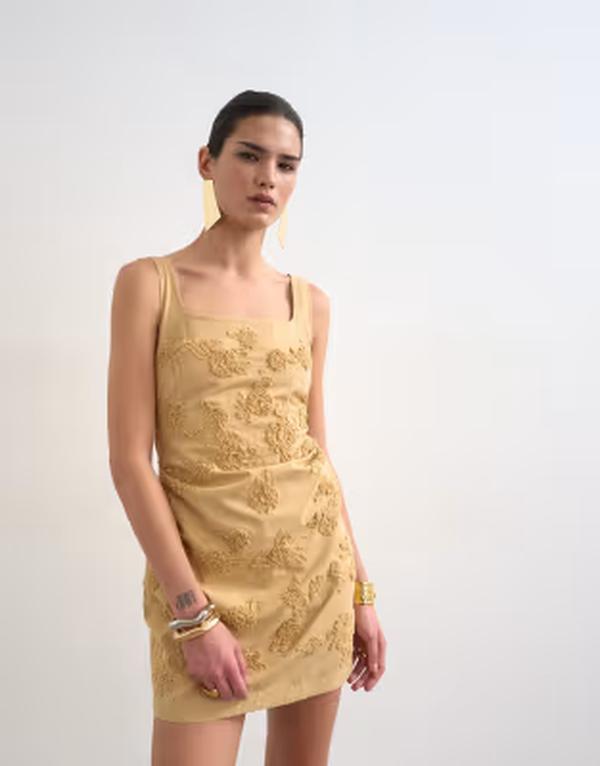 トップショップ レディース トップス ワンピース ドレープ ミニ Topshop structuredrape mini dress with 3D flowers Beige ベージュ 21,586円