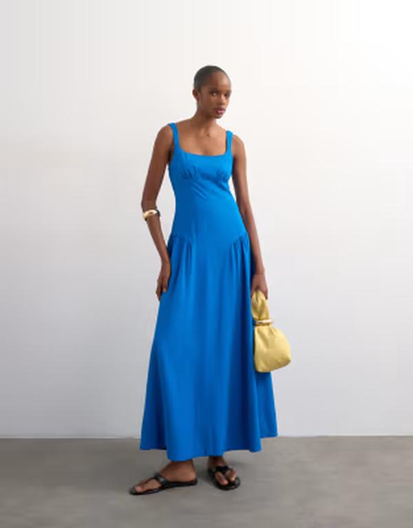 とっ始め販売店 レディース トップス 衣装 Topshop dropped waist midaxi dress インチ cobalt 青緑色