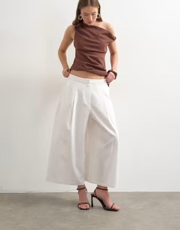 トップショップ レディース ボトムス カジュアルパンツ A ライン リネン Topshop linen blend a-line culottes white ホワイト