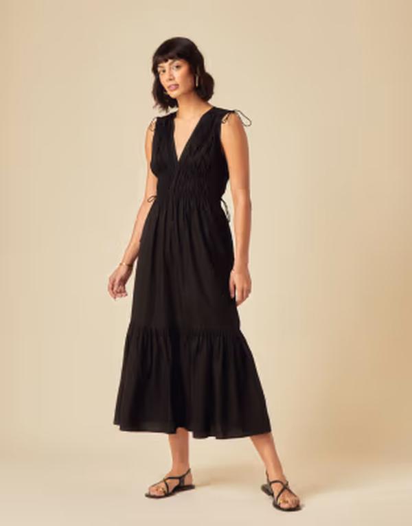 ノーバディーズ チャイルド レディース トップス ワンピース Vネック タイディテール ギャザー ミディ Nobody's Child Ianthe v-neck tie detail ruched midi dress Black ブラック