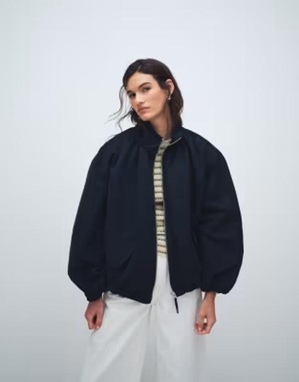 エイソス レディース アウター 上衣・上衣 照明ランプ首っ玉 ASOS DESIGN oversized funnel neck bubble hem bomber jacket Navy 米国海軍