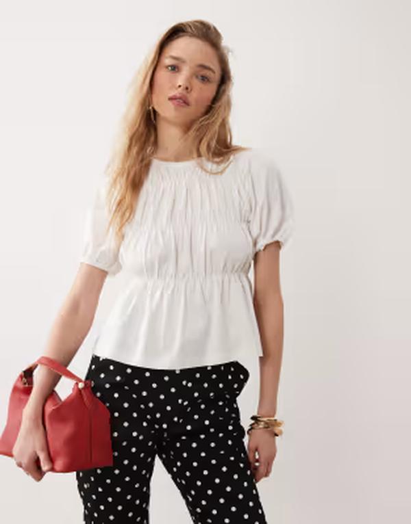 ミスセルフフリッジ レディース トップス シャツ Misselfridge shirred peplum top WHITE ホワイト