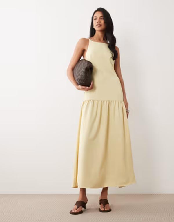 エイソス レディース トップス ワンピース ASOS DESIGN scoop neck dropped waist camidaxi dress in buttermilk