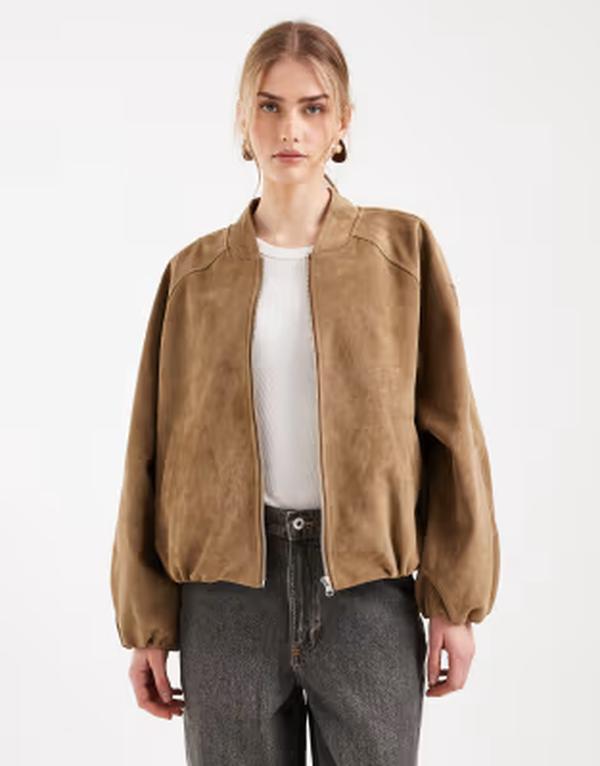 エイソス レディース アウター ジャケット・ブルゾン スエード ASOS DESIGN bubble hem suedette bomber jacket in tan タン