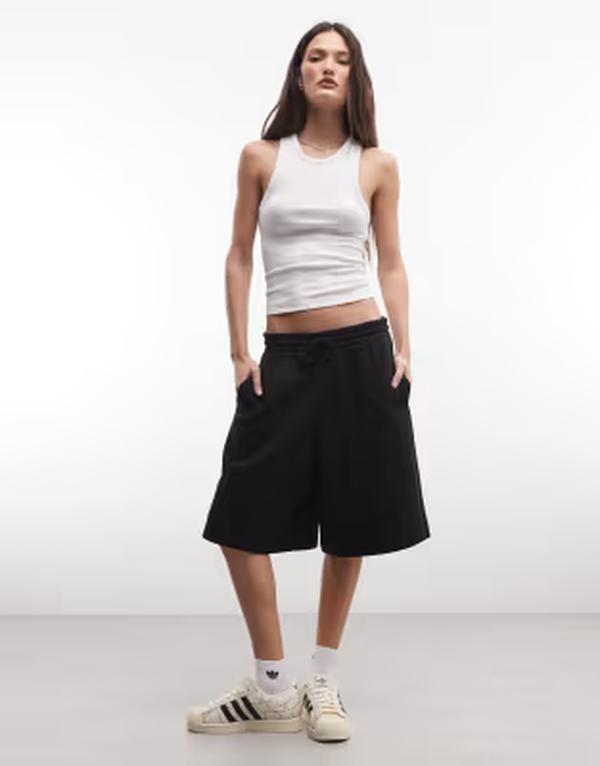 コルージョン レディース ボトムス ハーフパンツ・ショーツ ショートパンツ COLLUSION longline sweat shorts Black ブラック