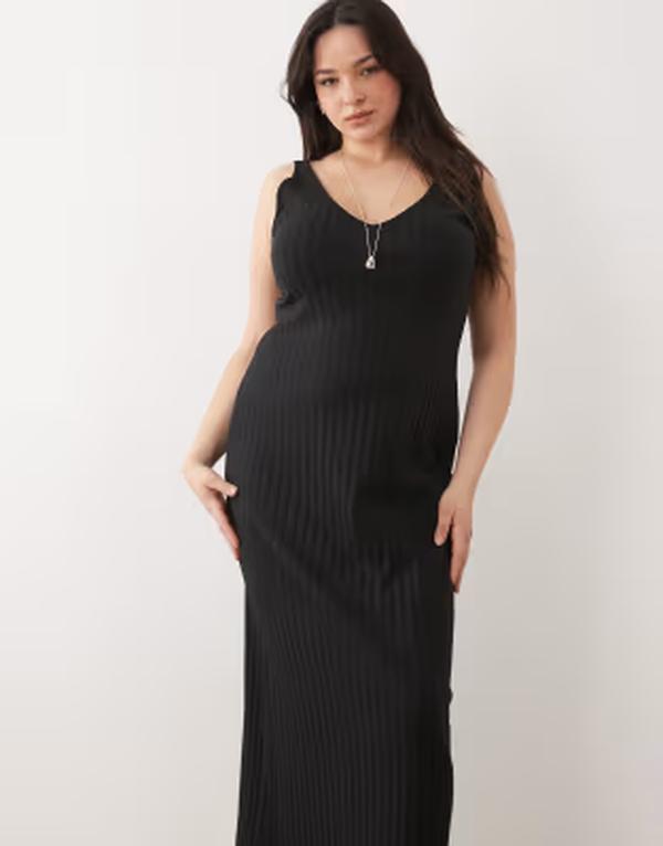 エイソス レディース トップス ワンピース Vネック ミディ ノースリーブ ASOS Curve ASOS DESIGN Curve wide rib sleeveless V neck midi dress Black ブラック