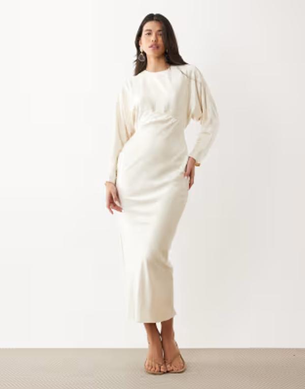 エイソス レディース トップス 衣装 繻子 マキシ ASOS DESIGN bridal satin batwing maxi dress Oyster 象牙色