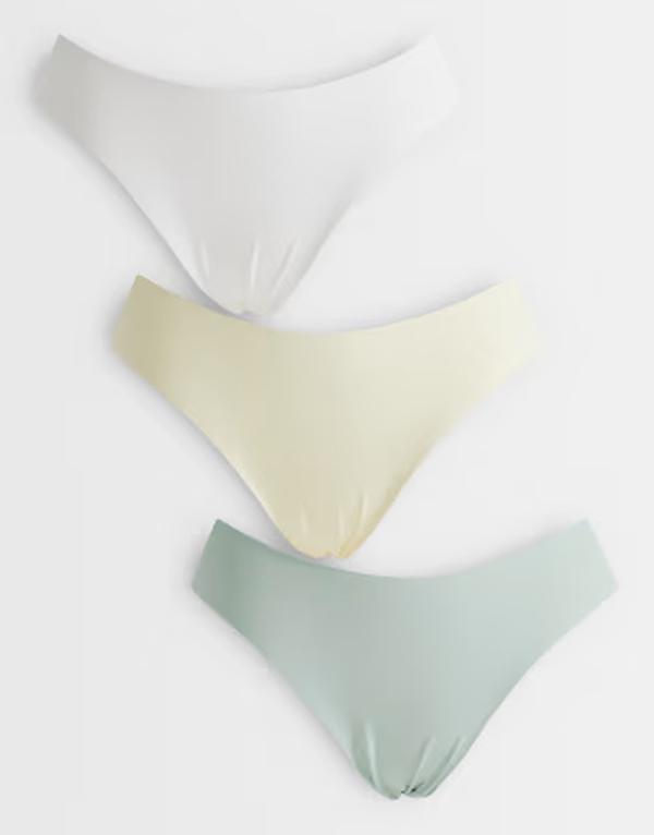 エイソス レディース アンダーウェア ブリーフパンツ ASOS DESIGN Honey 3 pack no vpl brazilian briefs in sage buttermilk & GREEN & BUTTERMILK グリーン