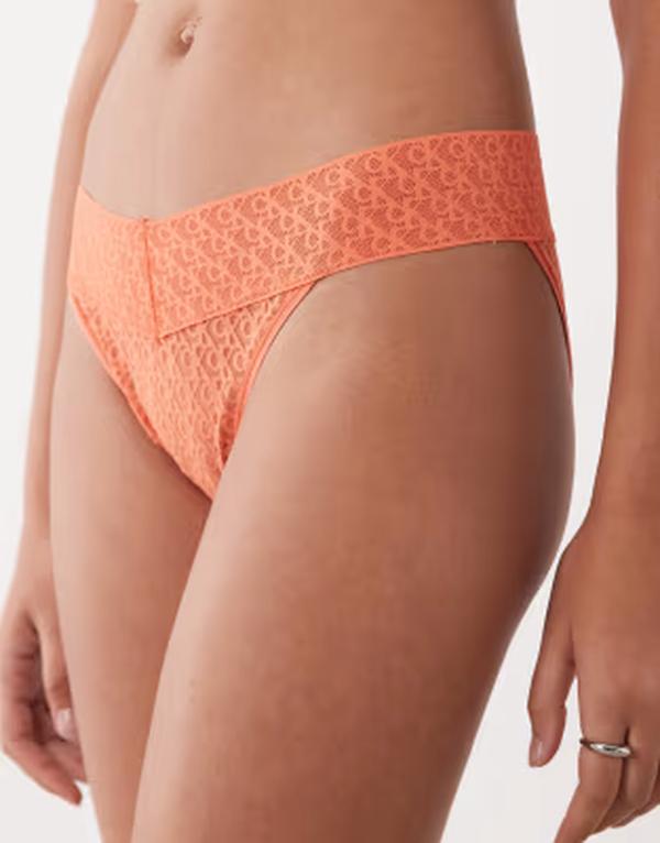 カルバンクライン レディース アンダー御召しもの ブリーフズボン下 ローライズ スピード競技 ロゴタイプ Calvin Klein Icon Logo Lace low rise bikini briefs インチ orange Acorn Orange オレンジ色