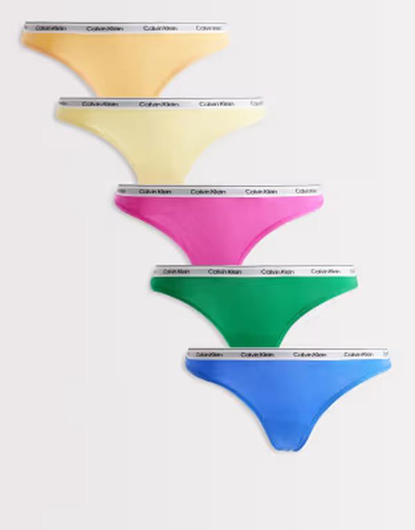 カルバンクライン レディース アンダーお召しもの ブリーフズボン下 ロゴタイプ Calvin Klein Icon Logo 5 pack thongs/yellow/orange/blue/pink MARDI GRAS GREEN/REL 緑であること