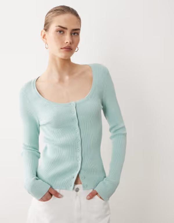 エイソス レディース アウター ジレー 綿織物 ASOS DESIGN cotton blend wide scoop cardigan インチ light Blue 青色 トップス-カーディガン・ボレロ-レディースファッション