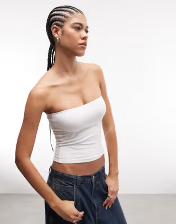 コルージョン レディース トップス シャツ COLLUSION double layer bandeau top WHITE ホワイト