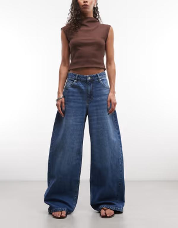 エイソス レディース ボトムス デニムパンツ ジーンズ ASOS DESIGN baggy barrel jeans in dark mid wash BLUE ブルー