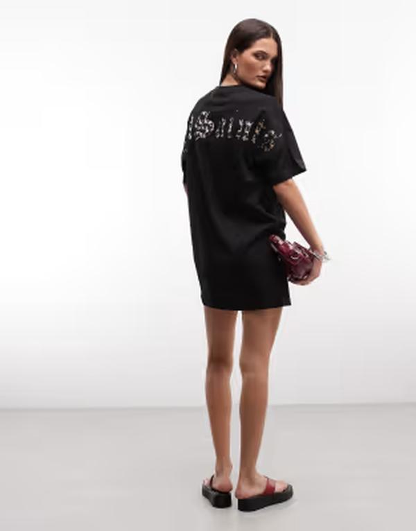 オールセインツ レディース トップス ワンピース プリント ミニ Tシャツ グラフィック AllSaints Fuse leopard print back graphic mini T-shirt dress Black ブラック