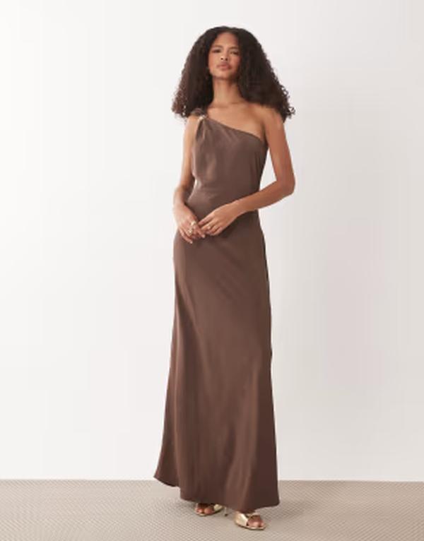 ジェイディーワイ レディース トップス ワンピース ワンショルダー マキシ JDY one-shoulder maxi dress with gold trim BROWN ブラウン