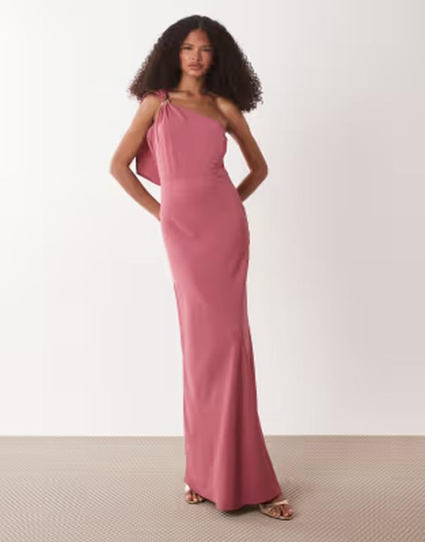 ジェイディーワイ レディース トップス ワンピース マキシ JDY one shoulder maxi dress with gold trim in dusty PINK ピンク