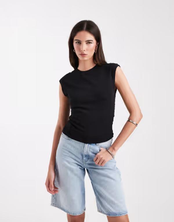 オンリー レディース トップス Tシャツ ギャザー ノースリーブ ONLY ruched sleeveless top Black ブラック