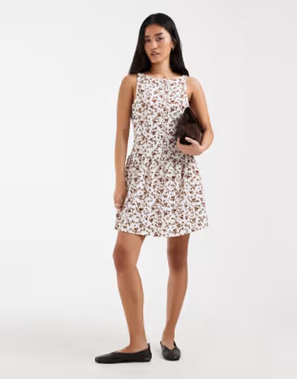 オンリー レディース トップス ワンピース フラワー柄 プリント ミニ フラワー ONLY floral print mini dress WHITE ホワイト｜ReVida 店
