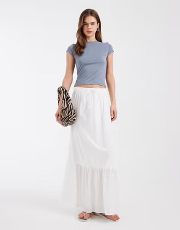 ヴェロモーダ レディース ボトムスカート マキシ Vero Moda textured boho maxi skirt Snowhite ホワイト|ReVida 店