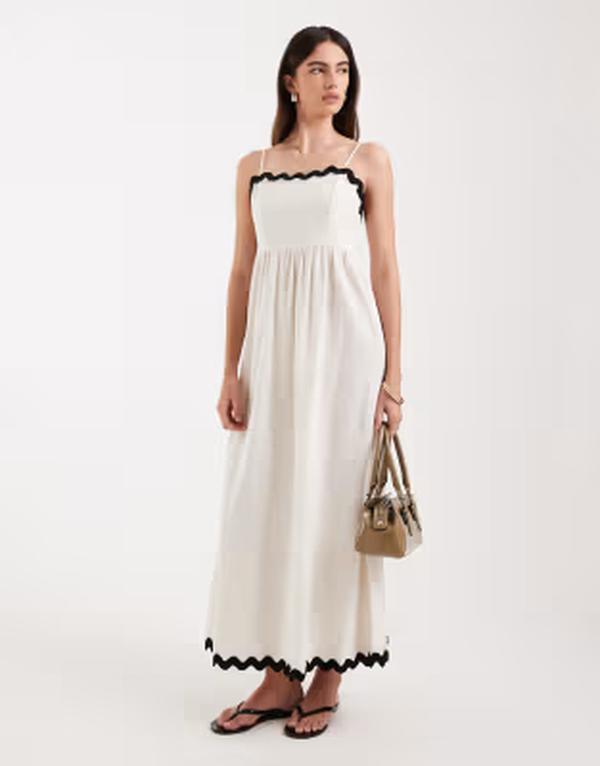 ヴェロモーダ レディース トップス ワンピース コントラスト マキシ Vero Moda cami maxi dress with contrast scalloped trim in cream BIRCH BLACK ブラック｜ReVida 店 19,511円