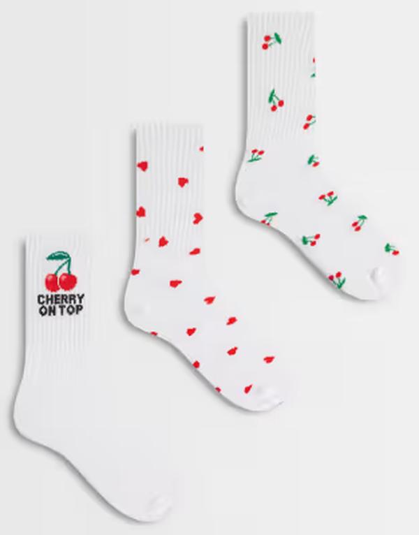 ヴェロモーダ レディース アンダーお召しもの ソックス Vero Modathletic socks 3 pack with cherry detailsNOWHITE CHERRY 白いこと