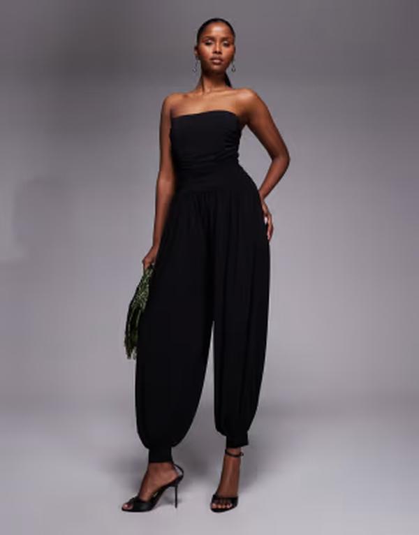ティエフエヌシー レディース トップス 飛び降りる背広 TFNC slinky bandeau harem pant jumpsuit Black 黒いこと