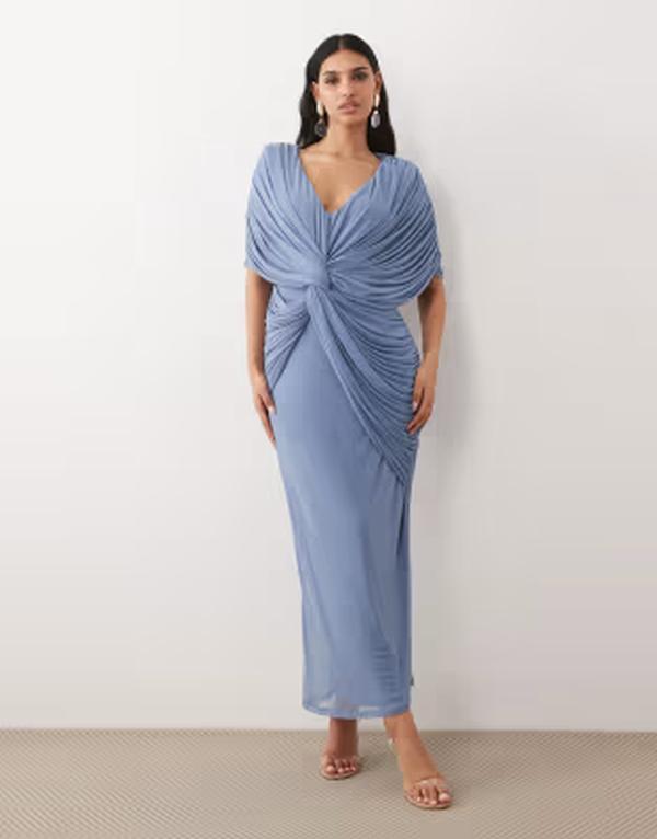 エイソス レディース トップス ワンピース ケープデザイン キャップ ケープ ASOS DESIGN twist plunge neck cape midaxi dress Blue ブルー 18,115円